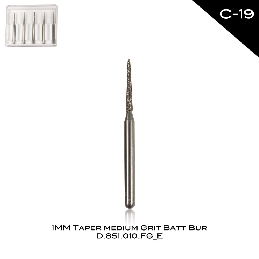1mm Taper Medium Grit Batt Bur C-19